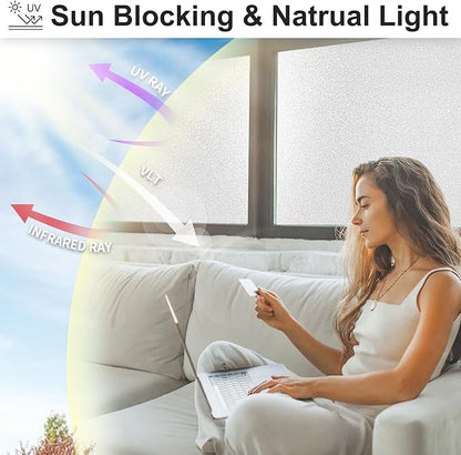 MAGIDEKOR Window Privacy Film with Installation Tools,Frosted Glass Window Film,Heat Blocking Static Clings Reusable Frosting Window Film for Bathroom Home Office,23.6 Inch X 6.5 Feet