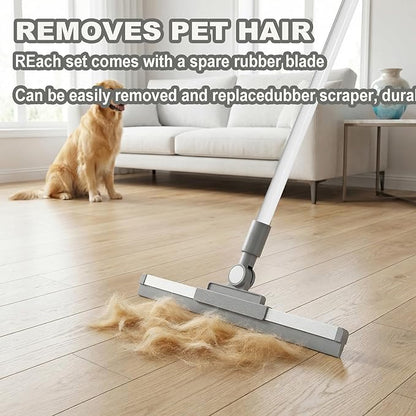 Floor Squeegee Broom - 52" Long Handle Rubber Scrubber for Bathroom, Tile, Shower, Glass, Pet Hair, Hardwood Floor - Adjustable Long Handle, Water Wiper with Replacement Blade (White)