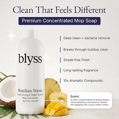 Mop Soap Brazilian Waves, Floor Cleaner for Mopping, Luxury Scented Mop Soap, LVP Vinyl Laminate and Hardwood Floor Cleaner Solution, Plant Powered Floor Cleaner