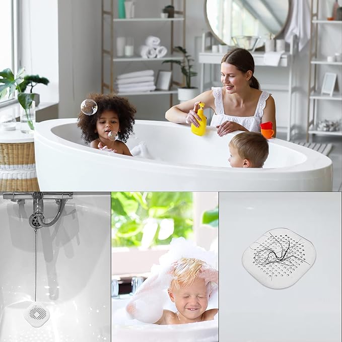 4 Pieces Drain Covers Hair Stopper for Shower Drain Bathtub Stopper Home Drain Protectors with Sucker Water Trap Sink Cover for Bathroom Bathtub and Kitchen (2 Gray+2 White)