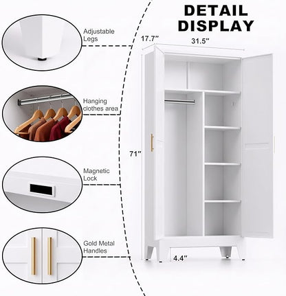 71" H Metal Garage Storage Cabinets,Broom Closet Storage Cabinet,Utility Cabinet,White Storage Cabinets