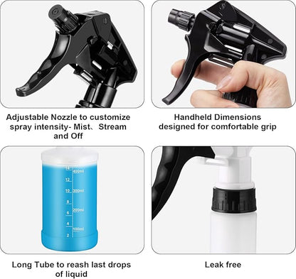 Eccliy 12 Pcs 16 Oz Plastic Spray Bottle, Adjustable Empty Reusable Sprayer for Cleaning, Planting, Water, Bathroom and Kitchen, BBQ, Commercial and Residential (Measurement,Pure Black)