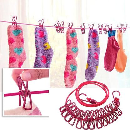 ALINNA Retractable Portable Clothesline, Travel Clothesline with 12 Clothespins for Indoor Laundry Drying, Outdoor Camping Accessories (Rose red)