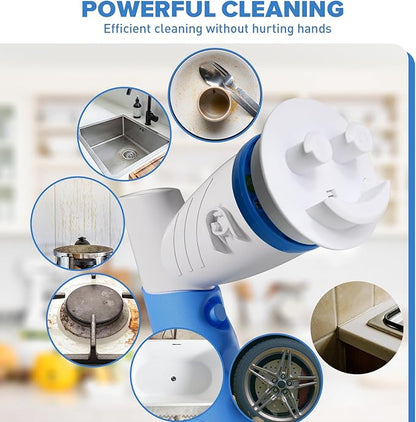 Electric Spin Handle for Scrub Daddy/Mommy Sponges with 6 Replacement Brush Heads, Power Scrubber Electric Cleaning Wand Brush for Sink/Window/Tub/Tile/Floor,Waterproof, Cordless and Rechargeable