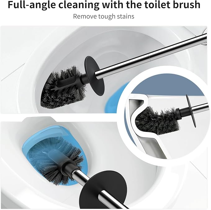 2 Pack Toilet Bowl Brush and Holder, Durable Toilet Scrubber Bristles, Long Stainless Steel Handle, Ceramic Texture Toilet Brush and Holder Set, Deep Cleaning Toilet Brush for Bathroom, Black