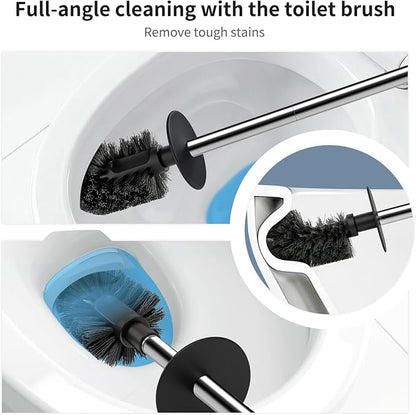 2 Pack Toilet Bowl Brush and Holder, Durable Toilet Scrubber Bristles, Long Stainless Steel Handle, Ceramic Texture Toilet Brush and Holder Set, Deep Cleaning Toilet Brush for Bathroom, Black