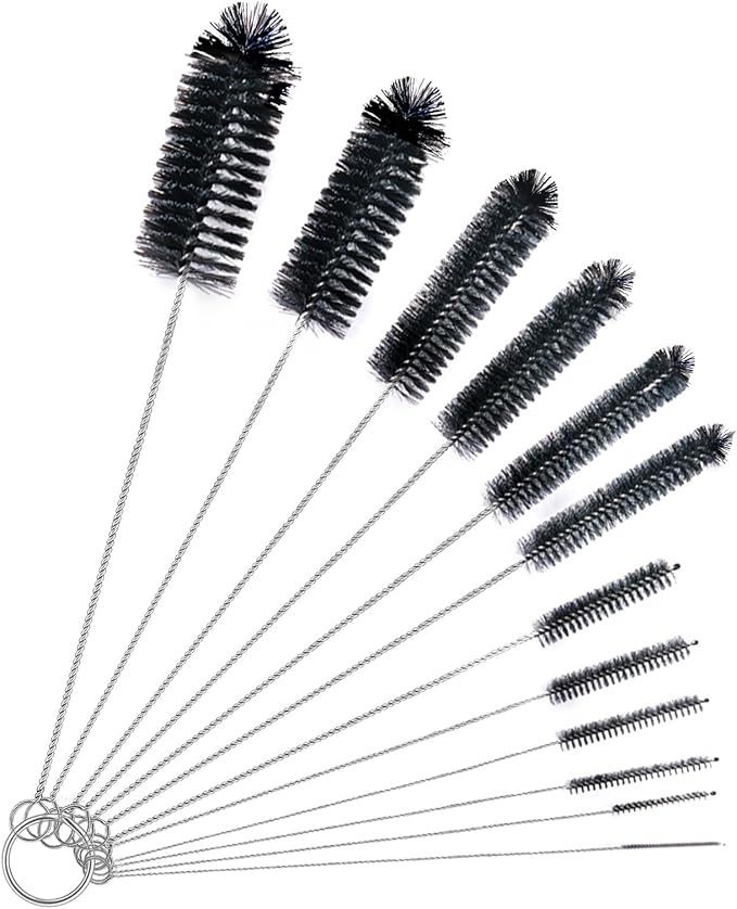 Brush Family Straw Cleaner Brush Set,12 Pieces Extra Long Pipe Water Bottle Brushes for Cleaning Reusable Drinking Straws,Bird Feeders,Pipes,Black (12pcs Different diameters Set)