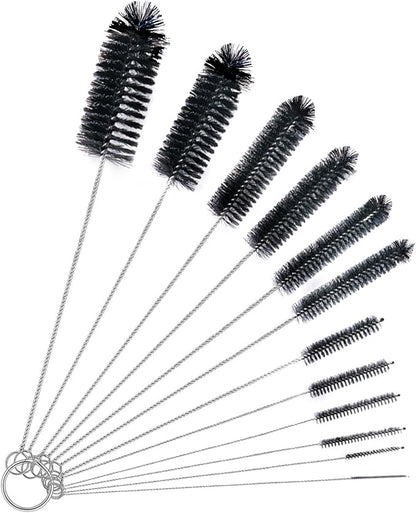 Brush Family Straw Cleaner Brush Set,12 Pieces Extra Long Pipe Water Bottle Brushes for Cleaning Reusable Drinking Straws,Bird Feeders,Pipes,Black (12pcs Different diameters Set)