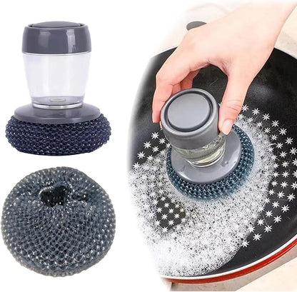 Cleaning Brush Dish Washing Scrubber Soap Dispenser, Replaceable Brush Head Lightweight Efficient, Interchangeable Soap Dispenser for Bowl Sink Cleaning Pot (1 Set+1 Head)