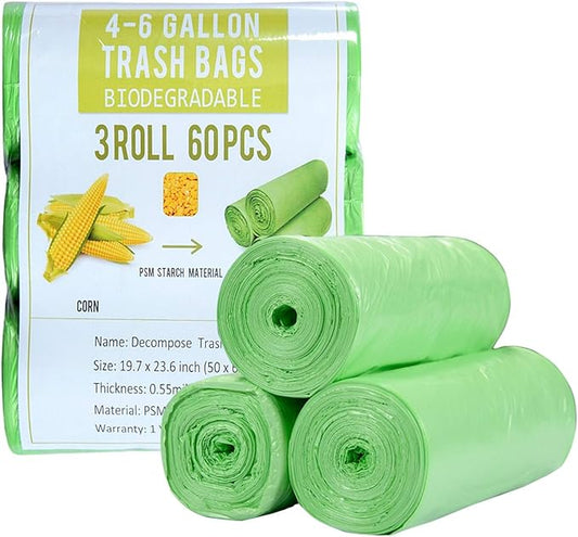 Jaoul Trash Bags 4 Gallon, Small Garbage Bags Strong Tear & Leak Resistant, Unscented Trash Bags for Kitchen, Bathroom, Office, Restroom, Car, Green, 60 Counts