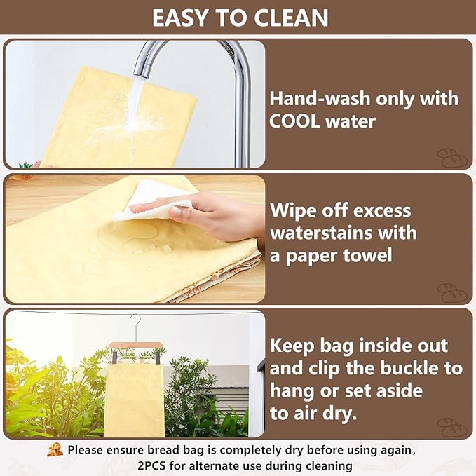 Reusable Beeswax Bread Bags(2 Pack), Beeswax Bags for Sourdough/Homemade Bread, Natural Cotton Bees Wax Bag, Fresh and Refrigerable, New Upgrade Food Storage Bag, Large Capacity and Portable