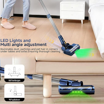 Cordless Stick Vacuum Cleaner - 45KPA Powerful Suction Vacuum with 45 Min Runtime, Detachable Battery, Anti-Tangle & 1.5L Dust Cup, 8 in 1 Vacuum Cleaner for Pet Hair, Carpet, HardFloor, Blue