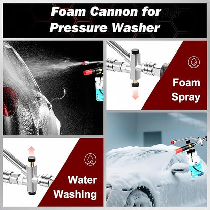 Pressure Washer Foam Gun & Dual Connector Accessory, Short Power Washer Gun & Foam Cannon & Double Tip Attachment Car Wash Kit, 1/4" Quick Connector, M22 Male Inlet, 4000 PSI Foam Sprayer