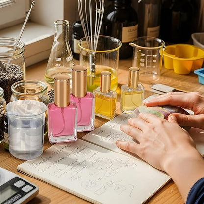 Sawysine 42 Pcs Clear Perfume Spray Bottle Set Includes 20 Bottles 15ml, 10 Bottles 20ml, 3 Plastic Beaker, 3 Glass Stirring Rods 3 Funnel and 3 Dropper for Perfume Making, Essential Oil, Liquid