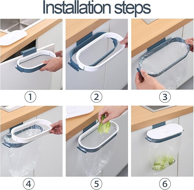 Set of 2 Trash Bag Holder Rack, Hanging Organizer Garbage Bag Holder, & Removable Lid - Multi for Kitchen Cabinet Door Storage Cupboard, Under Sink, Kitchen Towel Rails Rack, Blue & Pink