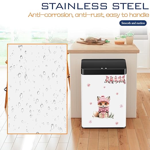 13 Gallon Trash Can Kitchen Trash Can with Lid High Capacity Automatic Garbage Can Stainless Steel Motion Sensor Trash Bin for Kitchen Bedroom, White