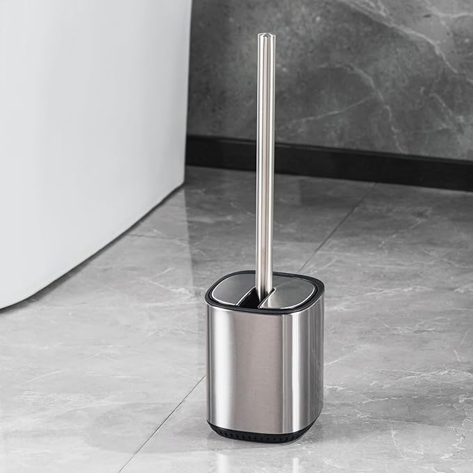Toilet Brush and Holder Set Toilet Bowl Brush Stainless Steel Automatic Open lid Toilet Bowl Cleaner Brush Set Toilet Scrubber Kit Toilet Cleaning Brush for Bathroom