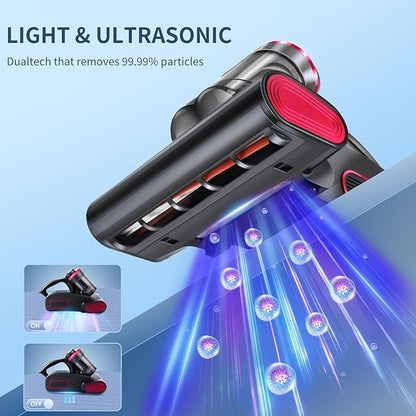 Rechargable Handheld Vacuum - Wireless Bed Vacuum Cleaner - Portable Mattress Vacuum 8.5KPa UV with High Heating Tech & Roller Brush Upgraded Double Dust Cup Widened