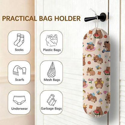 Capybara Plastic Bag Holder Dispenser, Plastic Grocery Bag Organizer & Wall Mount Paper Trash Bag Saver Storage for Kitchen Home Pantry Decor, Cute Animal Decor