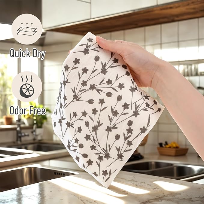 Mabor 5 Pcs Swedish Dishcloths for Kitchen Geometric Washable Dish Rags Reusable Cleaning Paper Towels Absorbent Counter Dish Cloth Kitchen