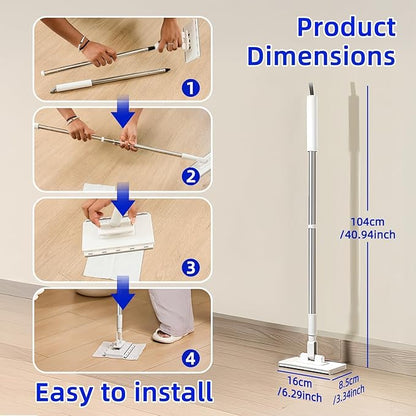 2026 New Snap Grip Mini Mop, Automatic Cloth Changing Mini Mops, 40inches Wet & Dry Click Mops for House Wall Window Bathroom Toilet Corners Door (1*mop+5*Cloth)