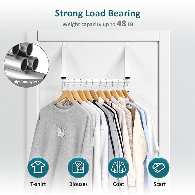 Optish Foldable Over The Door Clothes Hanger, Space Saving Small Clothes Rack Door Hangers for Clothing, 2Pack, White