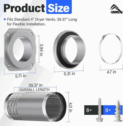 Magnetic Dryer Vent MV-180 Connector Kit, 4 Inch for Tight Spaces, Strong Magnetic Seal, Easy Quick Installation, Improves Airflow & Safety, simple to Clean
