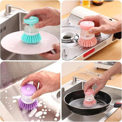 3PCS Soap Dispensing Palm Brush 3pcs Suitable for Dishes Pot Pan Kitchen Sink Scrubbing, Green/Pink/Purple