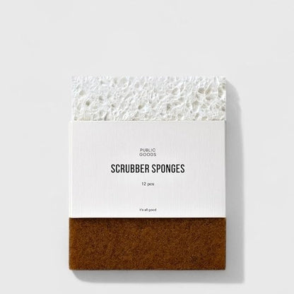 Public Goods Scrubber Sponge | Cleaning & Scrubbing Sponges for Dishes & Kitchen Sink | Natural, Plant-Based Sponges | Pack of 12