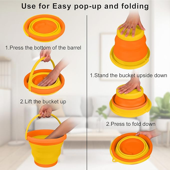 5L Collapsible Car Wash Bucket with Handle, Silicone Ice Bucket for Cleaning, Space Saving Foldable Basin Tub for Beach Sand Gardening Fishing Washing Household Use Storage RV Supplies