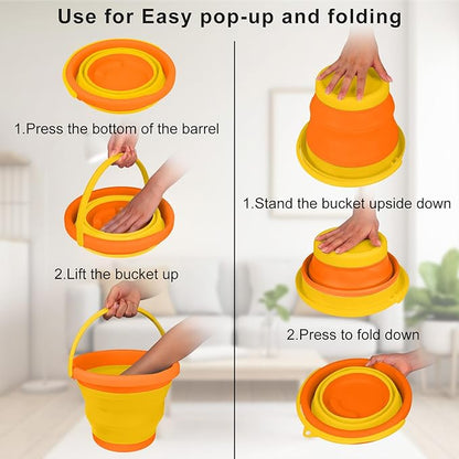 5L Collapsible Car Wash Bucket with Handle, Silicone Ice Bucket for Cleaning, Space Saving Foldable Basin Tub for Beach Sand Gardening Fishing Washing Household Use Storage RV Supplies