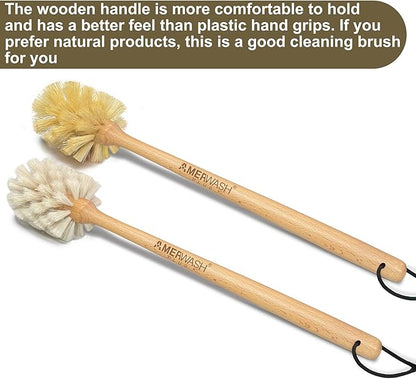 Bottle Brushes with Natural Bristles, 13-3/4 Inch Long Wood Handle Bottle Brush Cleans and Scrubs Wide Mouth Jars, Glasses, Vases, Mugs and Pitchers, Sisal + Horsehair Bristles 2 Pack
