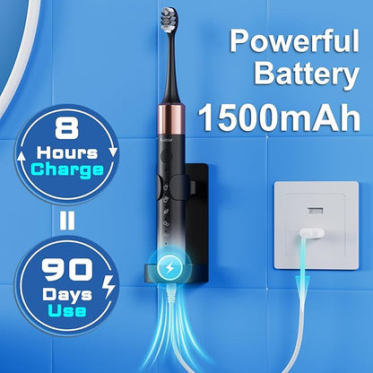 Kuicur Electric Toothbrush for Adults and Kids, Comes with 10 Brush Heads & Travel Case, 5 Modes with 2 Minutes Built in Smart Timer, One Charge for 90 Days, 42,000 VPM Motor