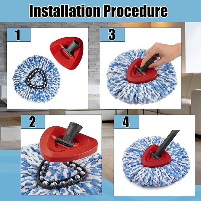5PCS Spin Mop Replacement Heads,with Only Fit for RinseClean 2-Tank System,Machine Washable & Easy to Replace.Including 4 Spin mop Replacement Heads, 1 Base