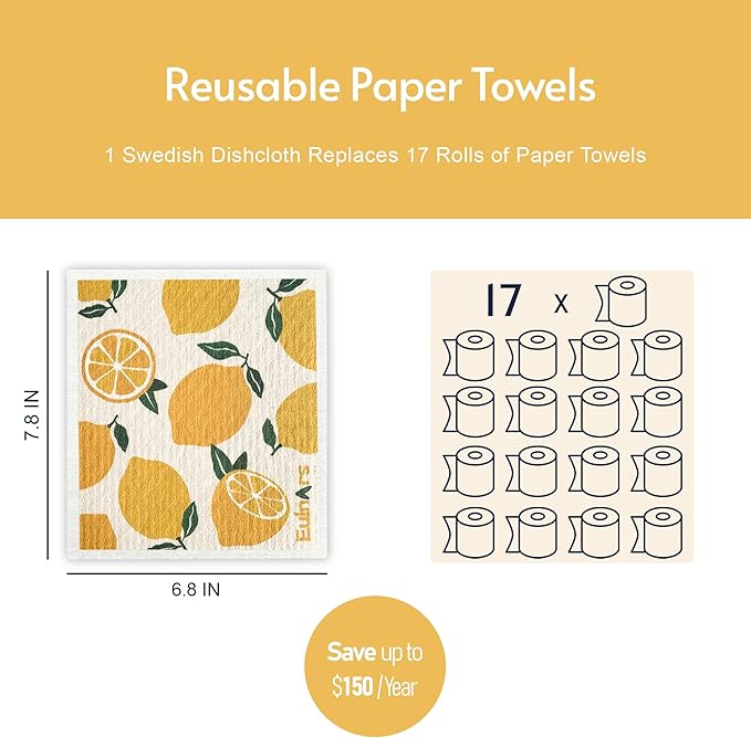 Eulnars Swedish Dishcloths for Kitchen, 10 Pack Reusable Paper Towels Washable, Soft Dish Towels for Kitchen, Super Absorbent Dish Cloths for Washing Dishes, Housewarming Gifts