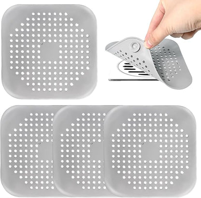 4 Pack Shower Drain Hair Catcher, Silicone Hair Stopper with Suction Cup, Drain Strainer for Bathroom, Bathtub & Kitchen Sink - Grey