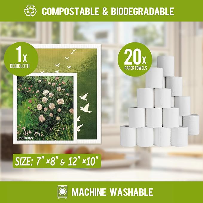 Swedish Kitchen Towel Set Absorbent Cellulose Sponge Cloth Biodegradable Ideal for Household Kitchen Cleaning Reusable Kitchen Towel Set 8-Piece Set