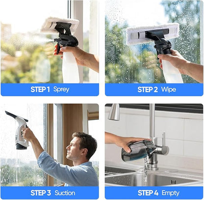 Window Vacuum Cleaner, Cordless Electric Window Cleaner with 2000Pa Streak-Free Suction, 30–40" Extension Pole, 11-Inch Squeegee Tool for High Windows, Shower Glass, Tiles & Mirrors