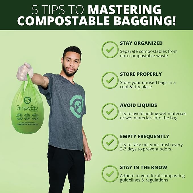 3 Gallon Compostable Trash Bags, Handle-Ties Food Waste Bags Thick 0.67 Mil, 11.36 Liter, 80 Bags, Small Kitchen Food Scrap Waste Bag, ASTM D6400, US BPI and OK Compost Home Certified