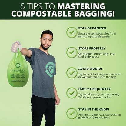 3 Gallon Compostable Trash Bags, Handle-Ties Food Waste Bags Thick 0.67 Mil, 11.36 Liter, 80 Bags, Small Kitchen Food Scrap Waste Bag, ASTM D6400, US BPI and OK Compost Home Certified