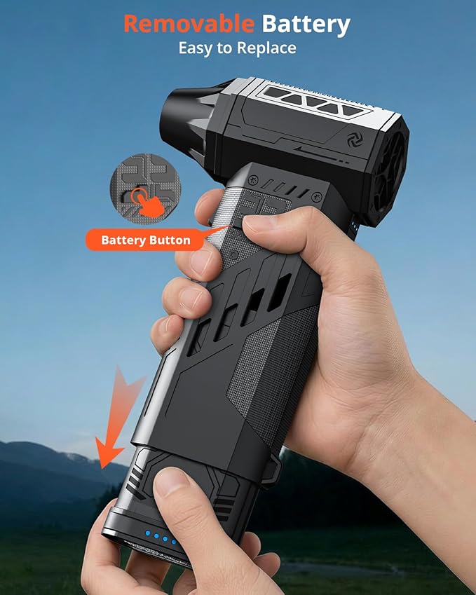 Compressed Air Duster with Removable Battery,Hurricane-Force Electric Air Duster with Brushless Motor,Mini Air Blower,3 Gear Adjustable Cordless soplador de aire,4 Nozzles for PC,Keyboard,Car,Home