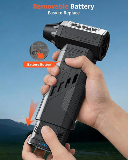 Compressed Air Duster with Removable Battery,Hurricane-Force Electric Air Duster with Brushless Motor,Mini Air Blower,3 Gear Adjustable Cordless soplador de aire,4 Nozzles for PC,Keyboard,Car,Home