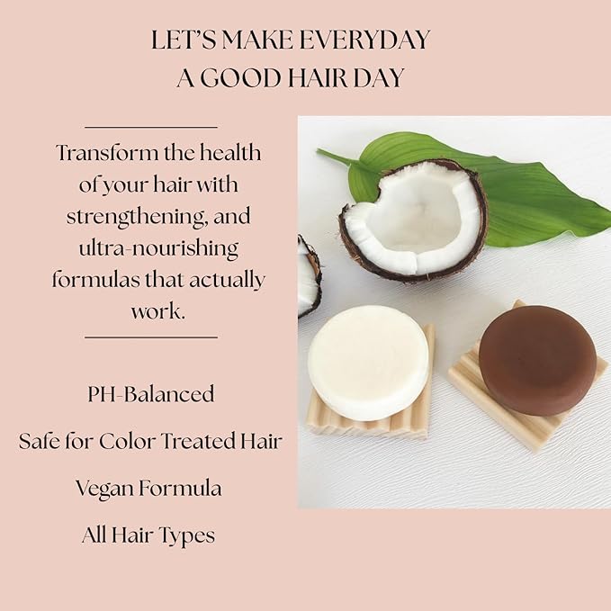 Hydrating Coconut Shampoo and Conditioner bar set, Organic Ingredients, All Hair Types, Sulfate-Free, Cruelty-Free & Vegan. One 3 ounce and one 2.3 ounce bars (Coconut)