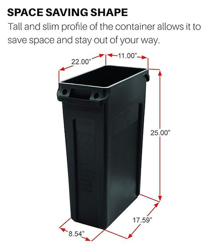 Rubbermaid Commercial Products Slim Jim Trash/Garbage Can with Venting Channels, 16-Gallon, Gray, for Kitchen/Office/Workspace, Pack of 4