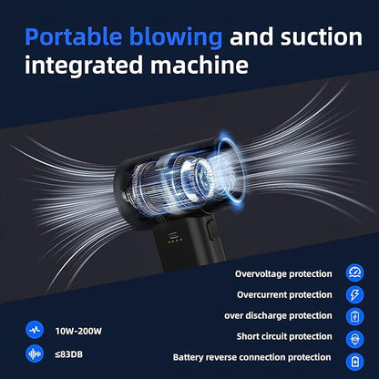 Electric Compressed Air Duster Mini Blower Cordless with Computer Vacuum Cleaner kit Lighting 180,000 RPM 5 Speed Handheld 3 in 1 USB-C for pc Keyboards Home Car BBQ Grill