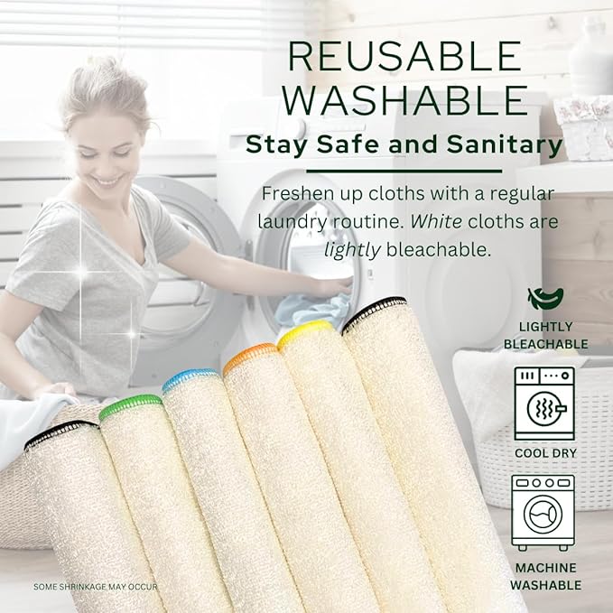 Whiffkitch Dishcloths Dishrags for Kitchen and Household Cleaning 9x9 6-Pack Non-Scratch 2-Ply Weave, Bamboo-Rayon Fabric, Absorbent, Washable, Long-Lasting (No Loops)