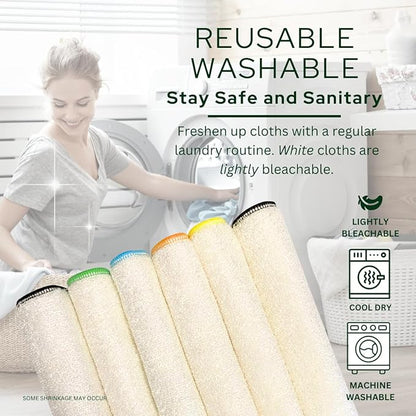 Whiffkitch Dishcloths Dishrags for Kitchen and Household Cleaning 9x9 6-Pack Non-Scratch 2-Ply Weave, Bamboo-Rayon Fabric, Absorbent, Washable, Long-Lasting (No Loops)