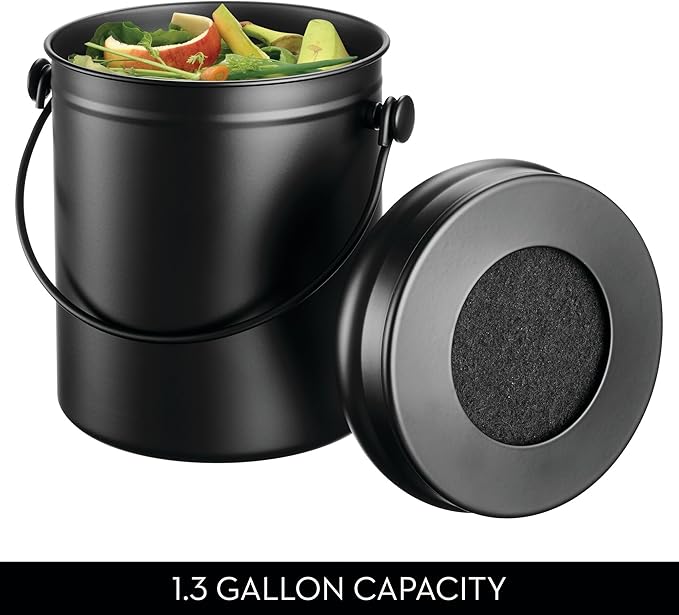 iDesign 1.3 Gallon Compost Bin with Double Filtration System - Matte Black