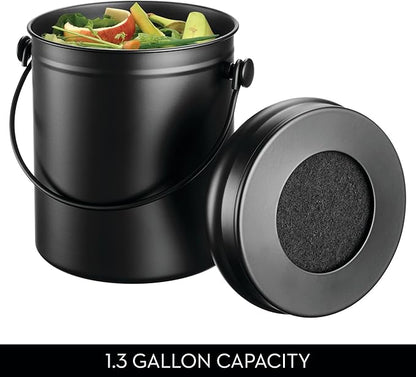iDesign 1.3 Gallon Compost Bin with Double Filtration System - Matte Black