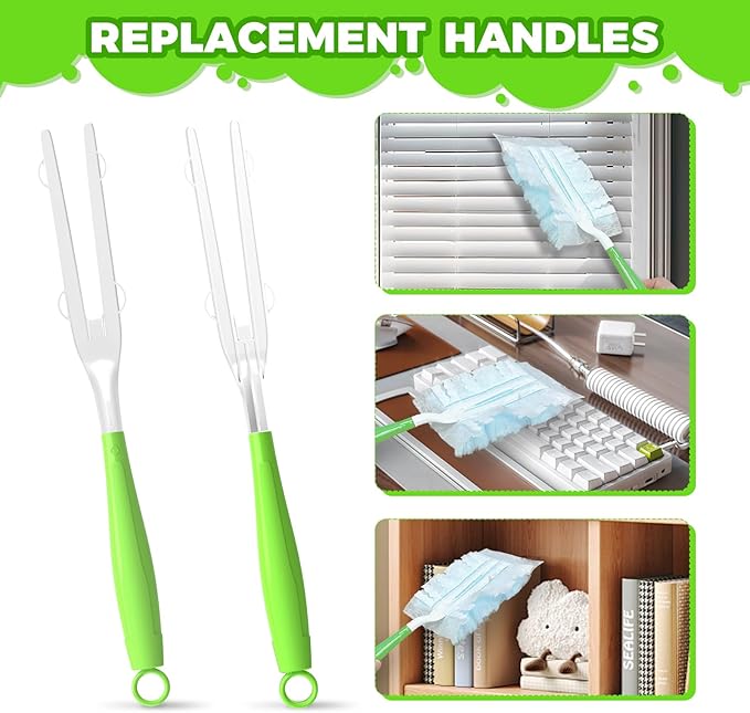 5PCS Duster Refills Folding Handles Set Compatible with Swiffer Dusters,Disposable Static Dust Removal Brush Handle for Dusting Electronics,Furniture,Blinds,Ceiling Fans (5, Green)